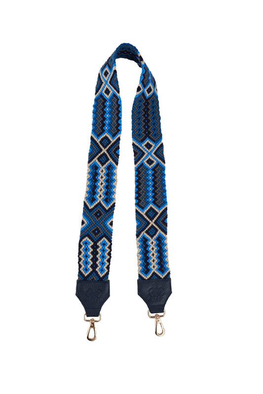 Correa tejido Wayuu Macramé Azul Beige cuero Azul