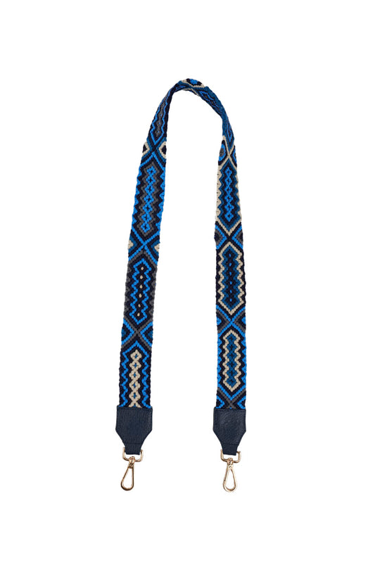 Correa tejido Wayuu Macramé Gris Azul cuero Azul