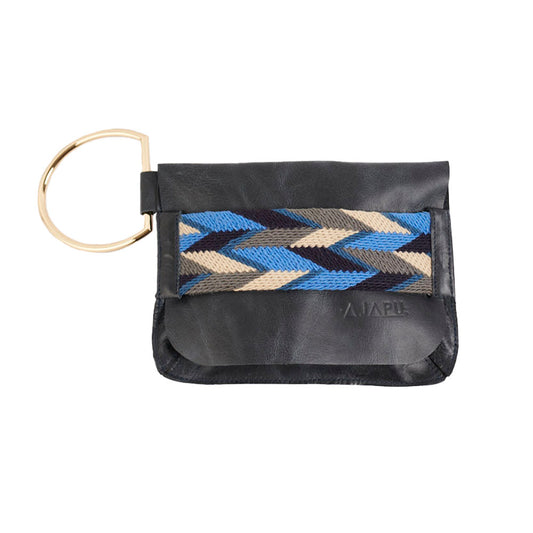 Bolso Mano negro con tejido Wayuu Asonushü azul y gris